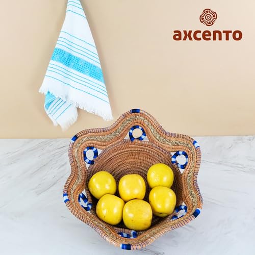 Fruit/Bread Basket, 12-inch Handmade Pine Needle Basket, Includes a Microwave-Safe Kitchen Towel | Made in Mexico (Purple)