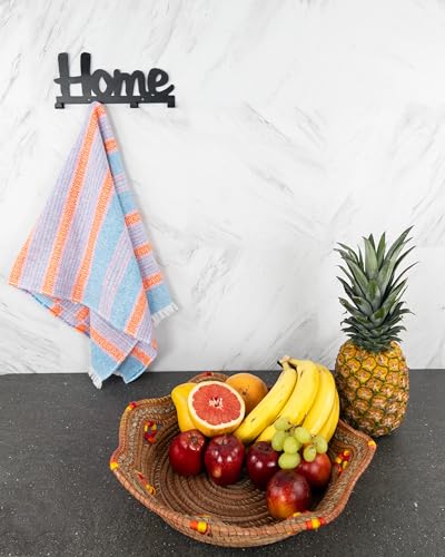 Fruit/Bread Basket, 12-inch Handmade Pine Needle Basket, Includes a Microwave-Safe Kitchen Towel | Made in Mexico (Purple)