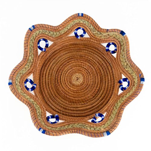 Fruit/Bread Basket, 12-inch Handmade Pine Needle Basket, Includes a Microwave-Safe Kitchen Towel | Made in Mexico (Purple)