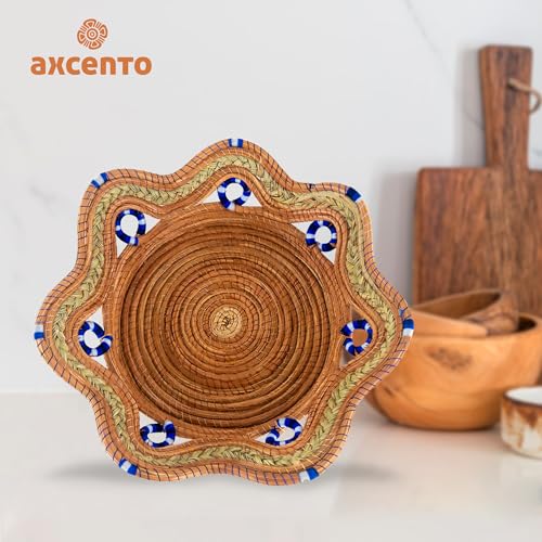 Fruit/Bread Basket, 12-inch Handmade Pine Needle Basket, Includes a Microwave-Safe Kitchen Towel | Made in Mexico (Purple)