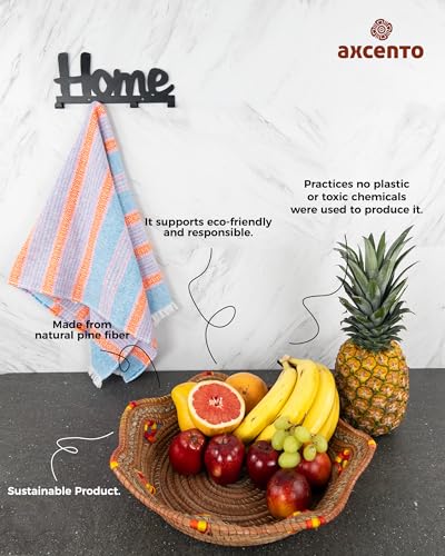 Fruit/Bread Basket, 12-inch Handmade Pine Needle Basket, Includes a Microwave-Safe Kitchen Towel | Made in Mexico (Purple)