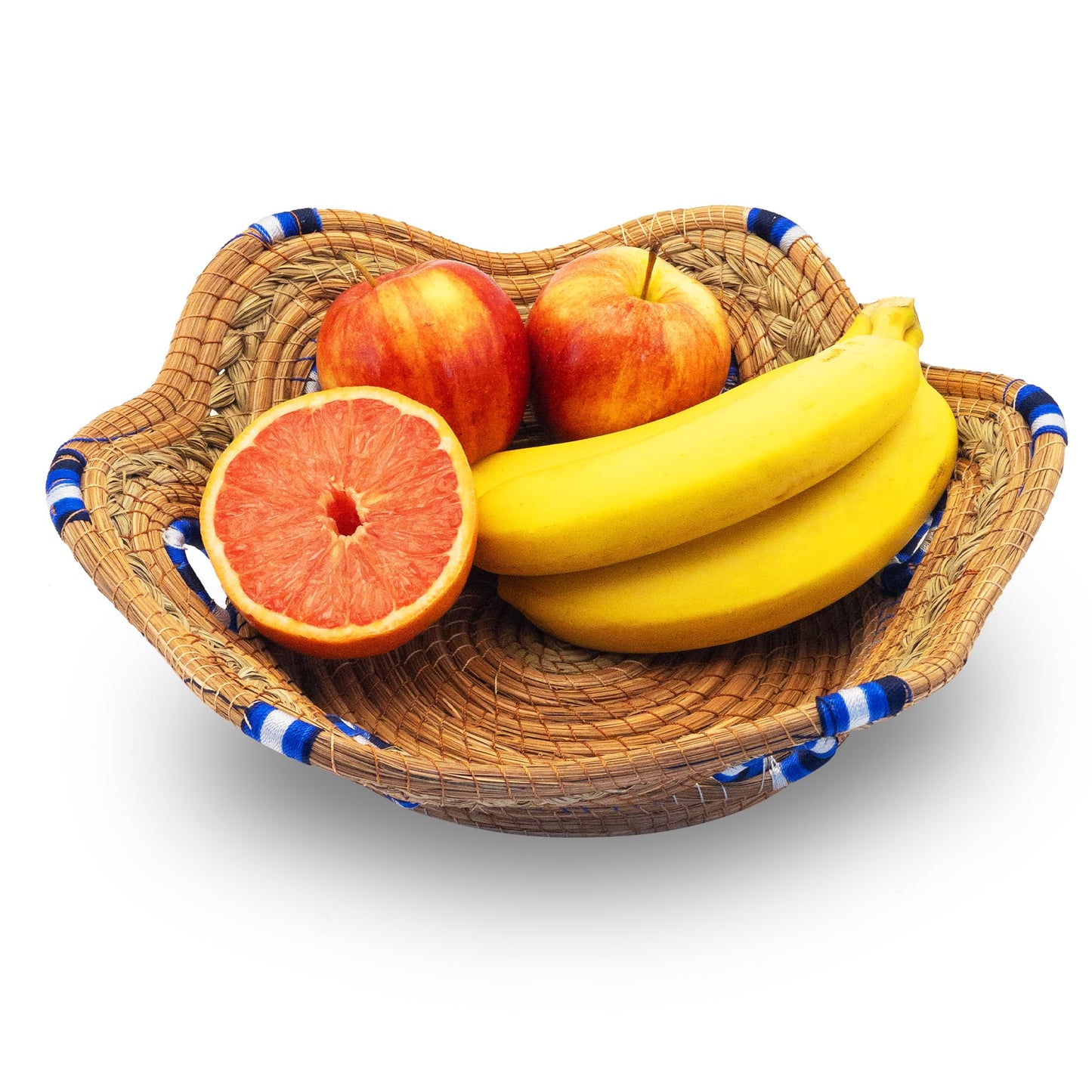 Fruit/Bread Basket, 12-inch Handmade Pine Needle Basket, Includes a Microwave-Safe Kitchen Towel | Made in Mexico (Purple)