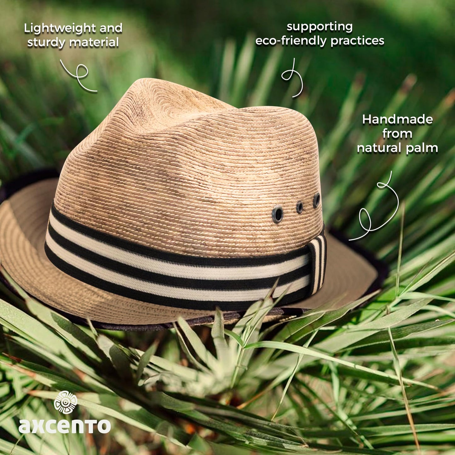 Straw Fedora Hat for Men - Panama Hat Short Brim M/L Sizes (22”–23 1/8”) Sun Hat UPF - Summer Vacation Essentials