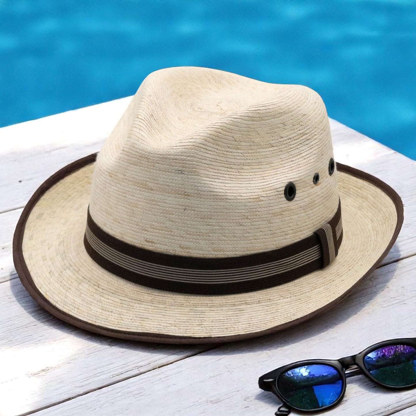 Straw Fedora Hat for Men - Panama Hat Short Brim M/L Sizes (22”–23 1/8”) Sun Hat UPF - Summer Vacation Essentials