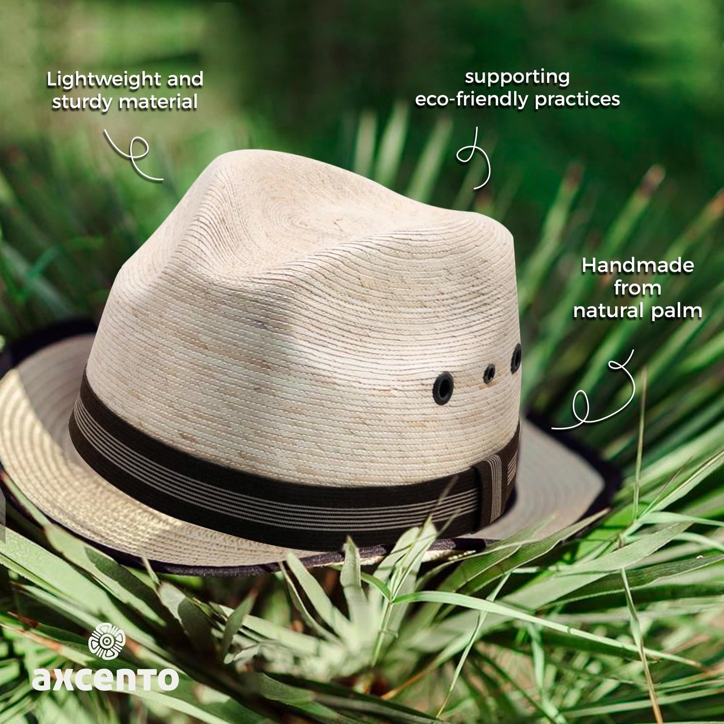 Straw Fedora Hat for Men - Panama Hat Short Brim M/L Sizes (22”–23 1/8”) Sun Hat UPF - Summer Vacation Essentials