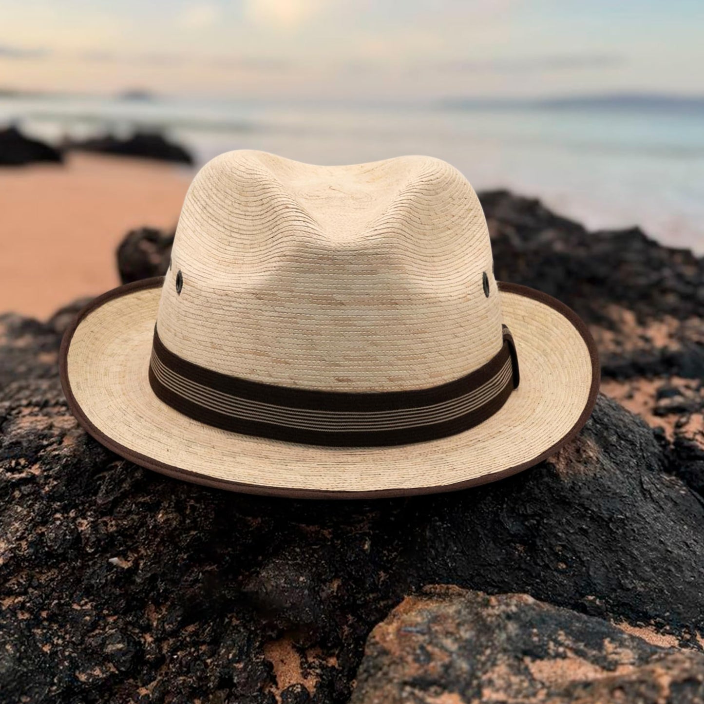 Straw Fedora Hat for Men - Panama Hat Short Brim M/L Sizes (22”–23 1/8”) Sun Hat UPF - Summer Vacation Essentials