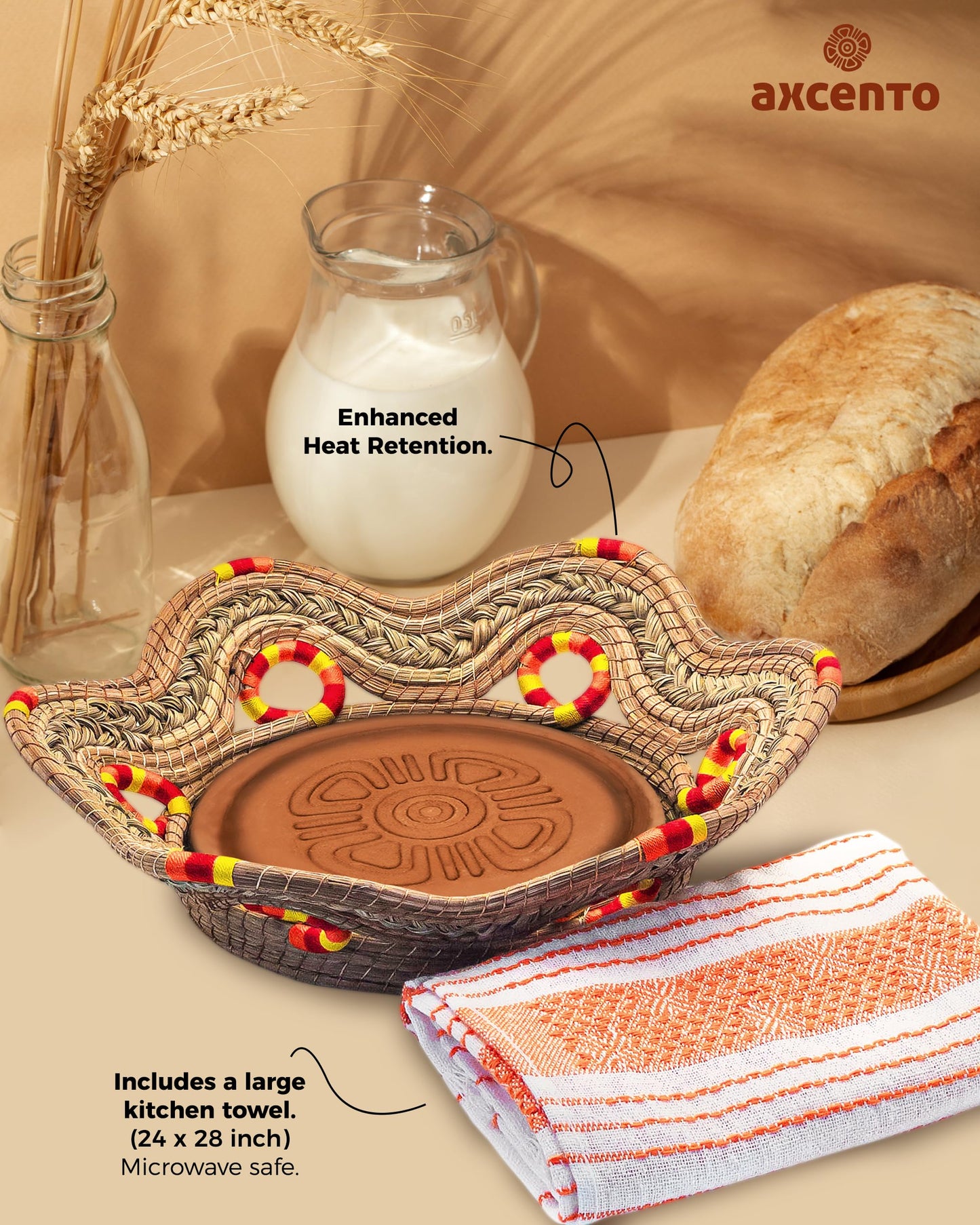 Cesta artesanal panera con comal de barro
