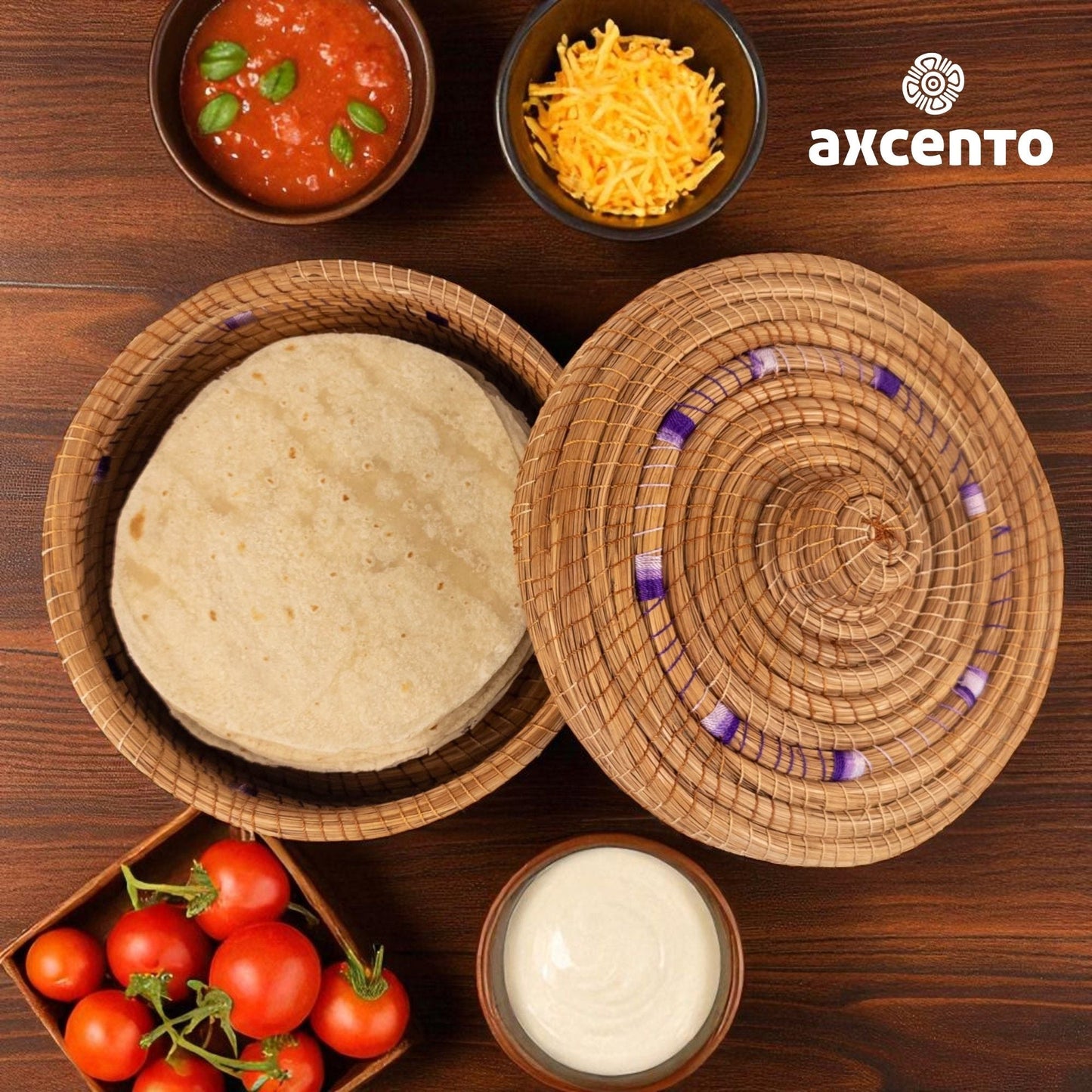 Tortillero de fibra de pino Ocoxal con toalla de cocina - Axcento - Mexican Designs