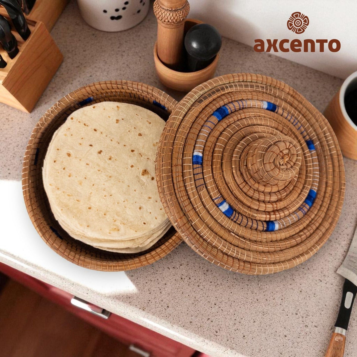 Tortillero de fibra de pino Ocoxal con toalla de cocina - Axcento - Mexican Designs