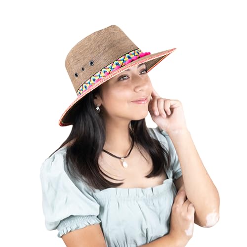Straw Fedora Hat for Women - Wide Brim Sun Sat M/L Sizes (22”–23 1/8”) UPF Summer Vacation Essentials, Handmade.