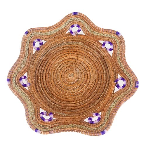 Fruit/Bread Basket, 12-inch Handmade Pine Needle Basket, Includes a Microwave-Safe Kitchen Towel | Made in Mexico (Purple)