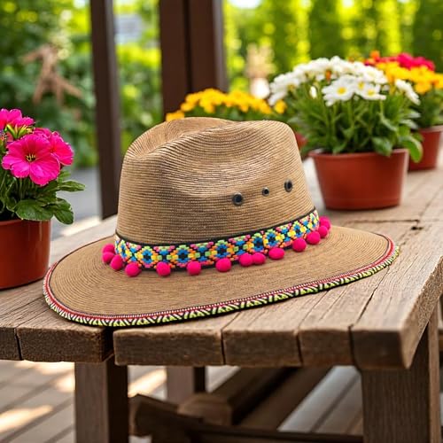 Straw Fedora Hat for Women - Wide Brim Sun Sat M/L Sizes (22”–23 1/8”) UPF Summer Vacation Essentials, Handmade.