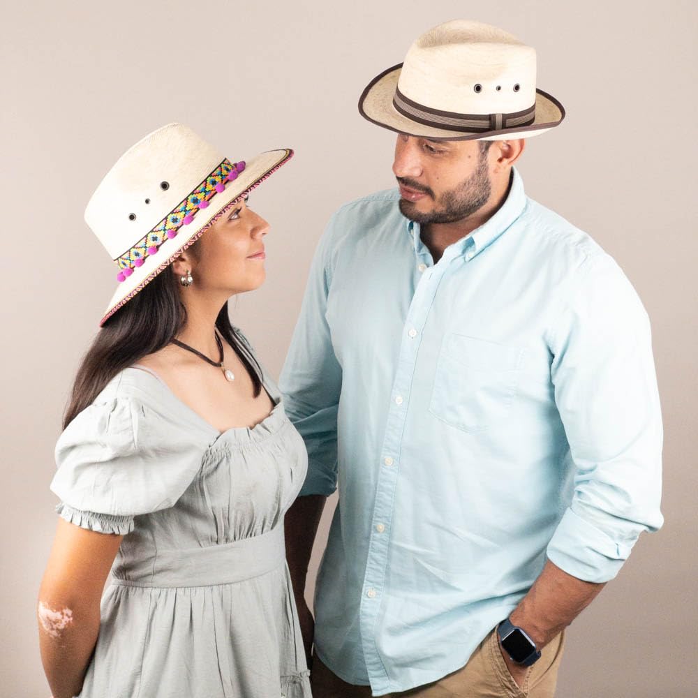 Straw Fedora Hat for Women - Wide Brim Sun Sat M/L Sizes (22”–23 1/8”) UPF Summer Vacation Essentials, Handmade.