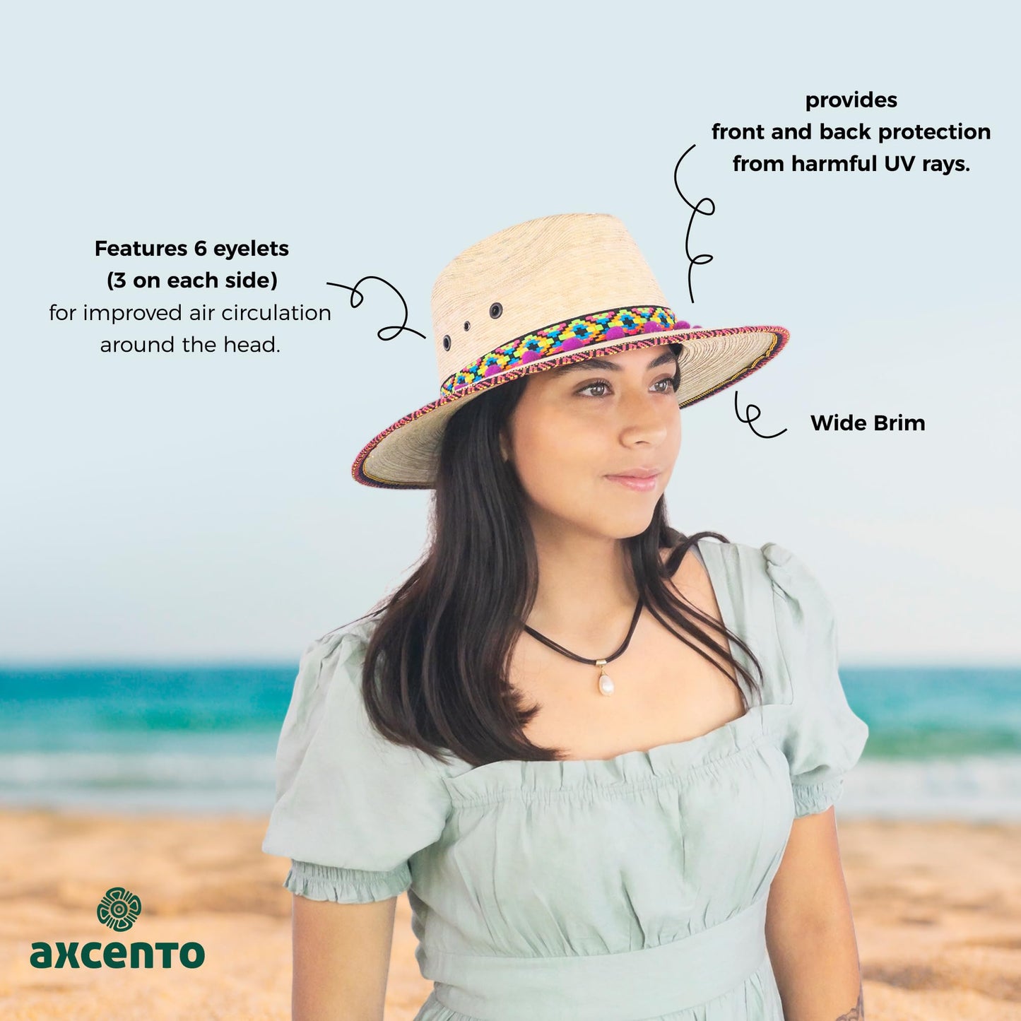 Straw Fedora Hat for Women - Wide Brim Sun Sat M/L Sizes (22”–23 1/8”) UPF Summer Vacation Essentials, Handmade.
