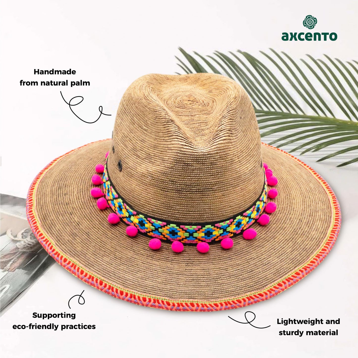 Straw Fedora Hat for Women - Wide Brim Sun Sat M/L Sizes (22”–23 1/8”) UPF Summer Vacation Essentials, Handmade.