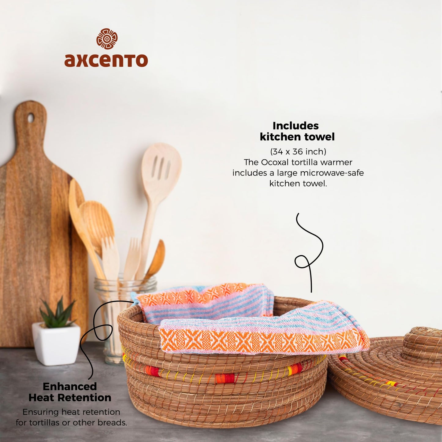 Ocoxal pine fiber tortilla holder with kitchen towel napkin included 