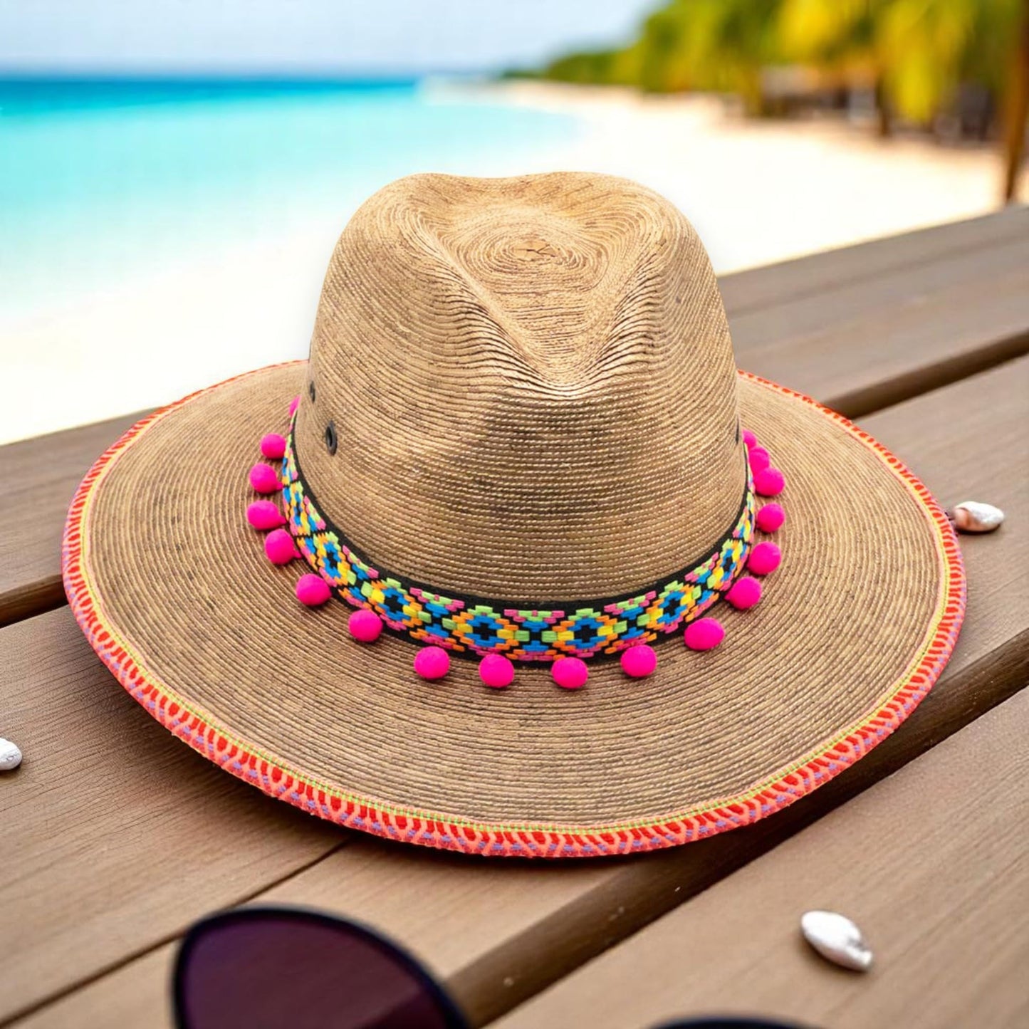Straw Fedora Hat for Women - Wide Brim Sun Sat M/L Sizes (22”–23 1/8”) UPF Summer Vacation Essentials, Handmade.
