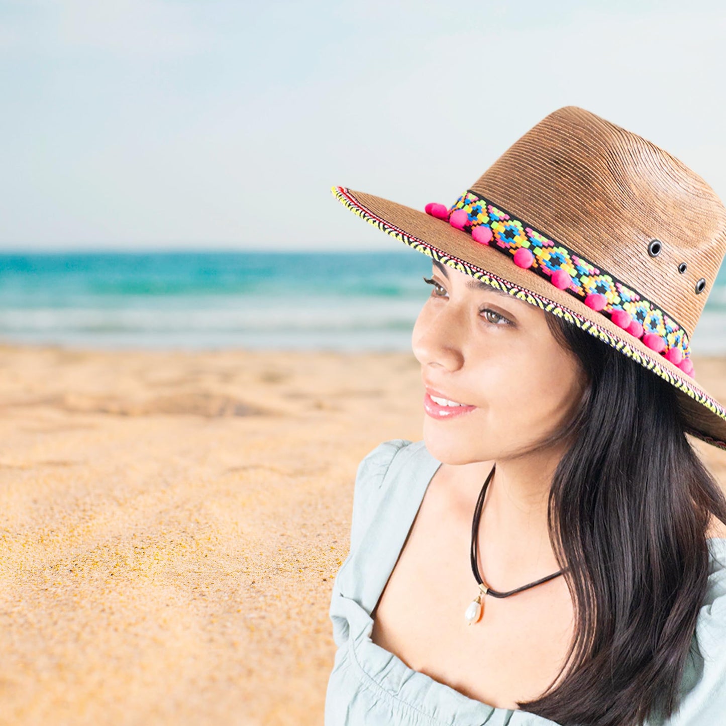 Straw Fedora Hat for Women - Wide Brim Sun Sat M/L Sizes (22”–23 1/8”) UPF Summer Vacation Essentials, Handmade.