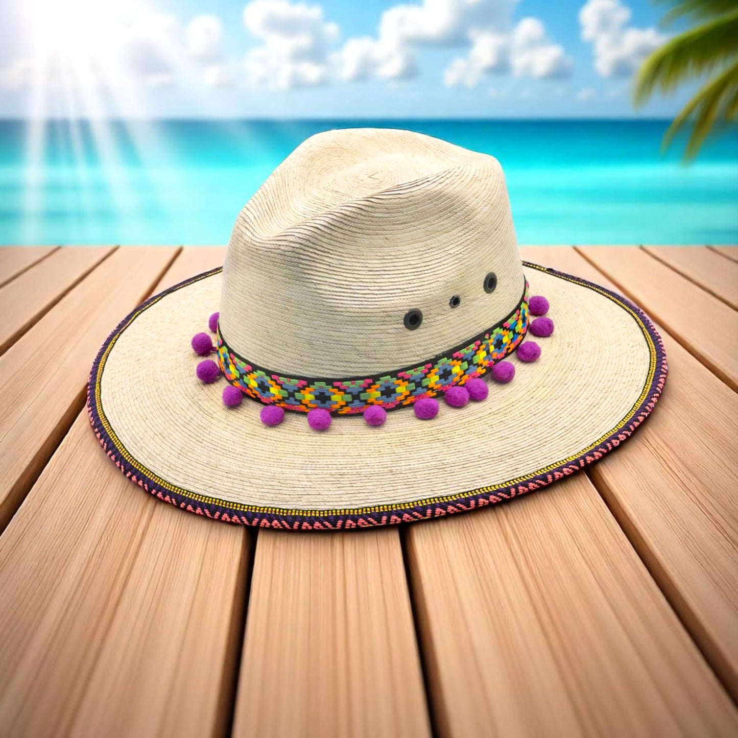Straw Fedora Hat for Women - Wide Brim Sun Sat M/L Sizes (22”–23 1/8”) UPF Summer Vacation Essentials, Handmade.
