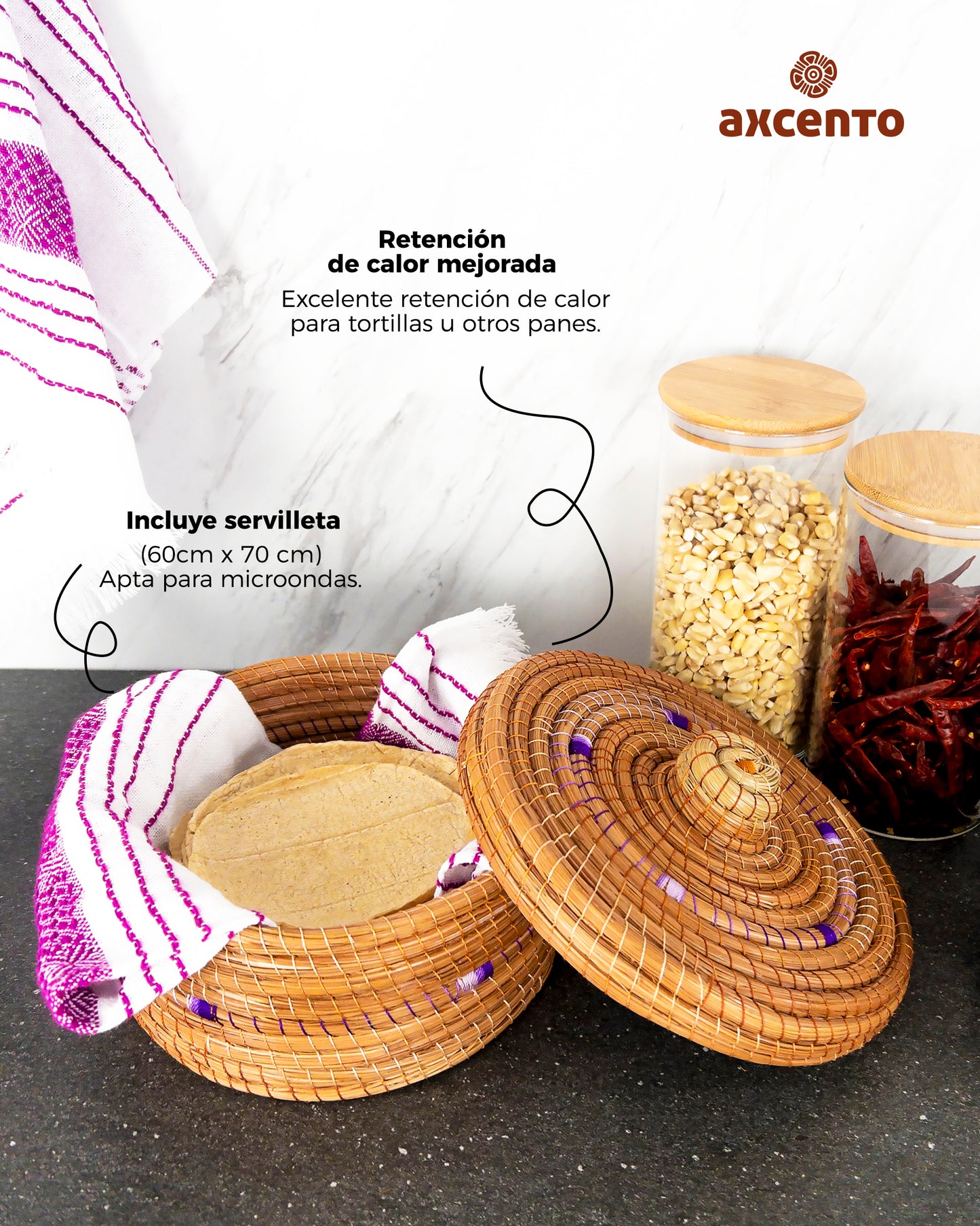 Ocoxal pine fiber tortilla holder with kitchen towel napkin included 