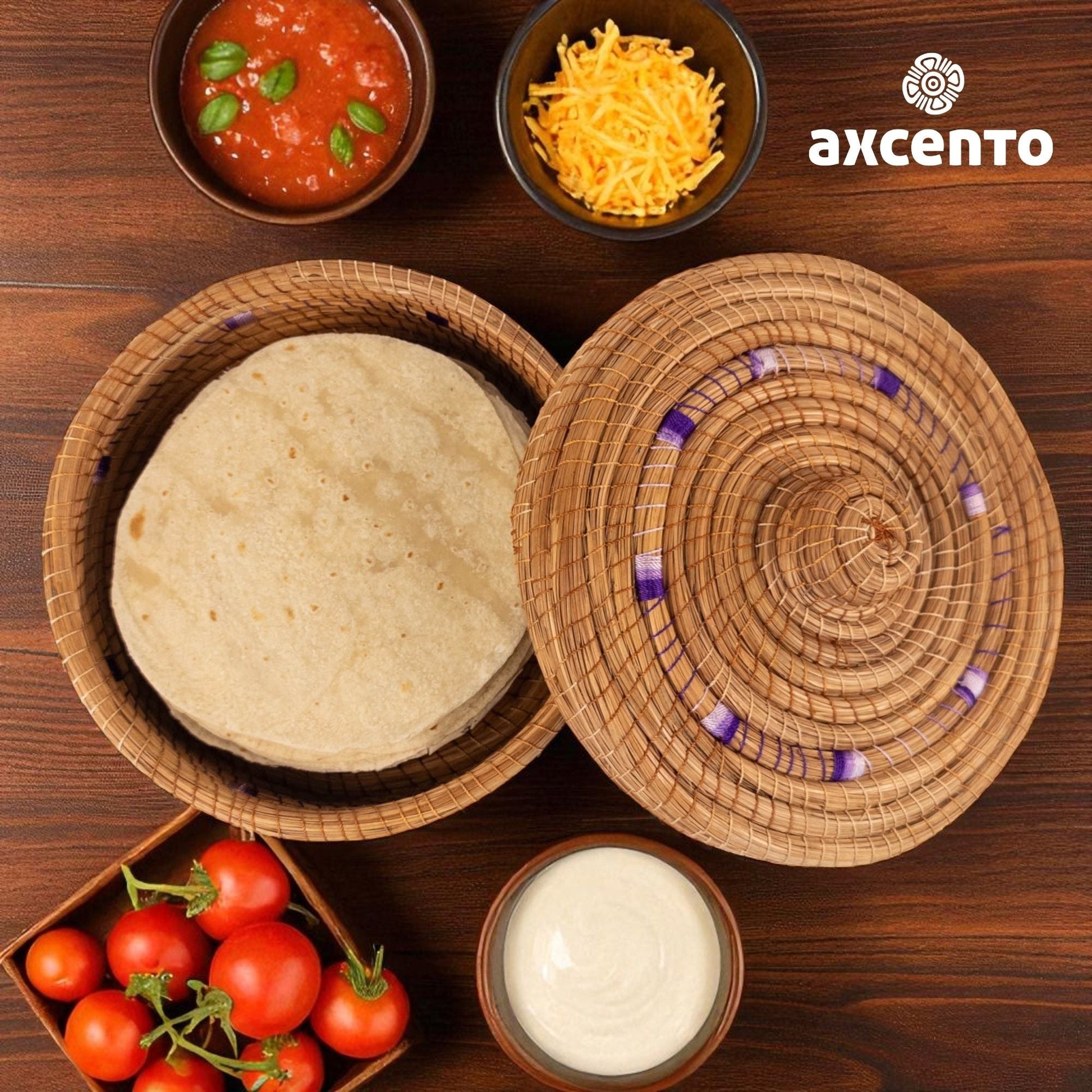 Tortillero de fibra de pino Ocoxal con toalla de cocina - Axcento - Mexican Designs